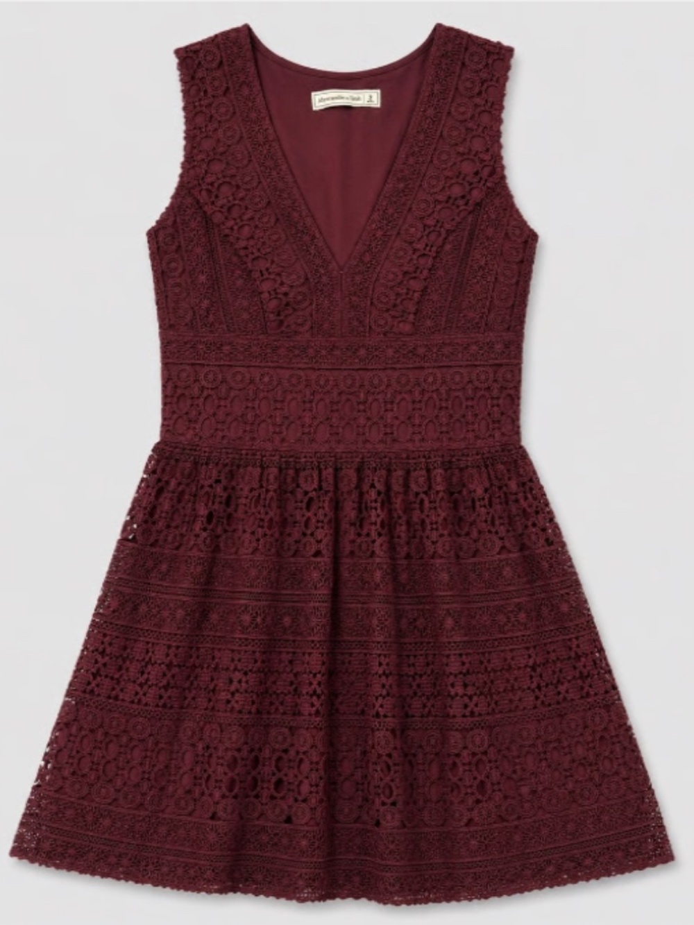 Abercrombie & Fitch Burgundy Crochet Fit & Flare Sleeveless V-neck Dress Size 2